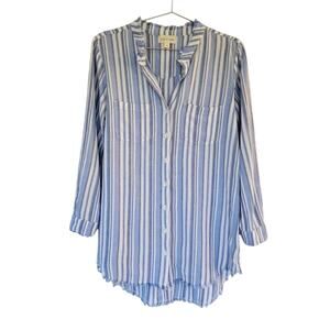 Cloth & Stone Striped Linen Button Down Top Blue White Womens Size S Long Sleeve